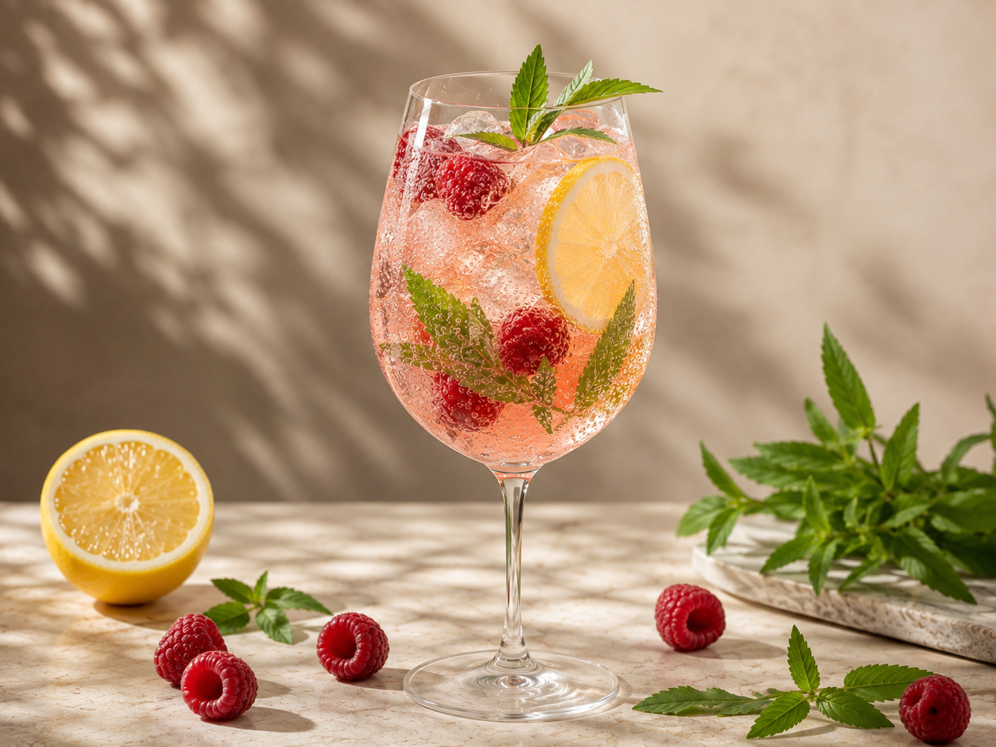 Mocktail framboise et verveine pétillant