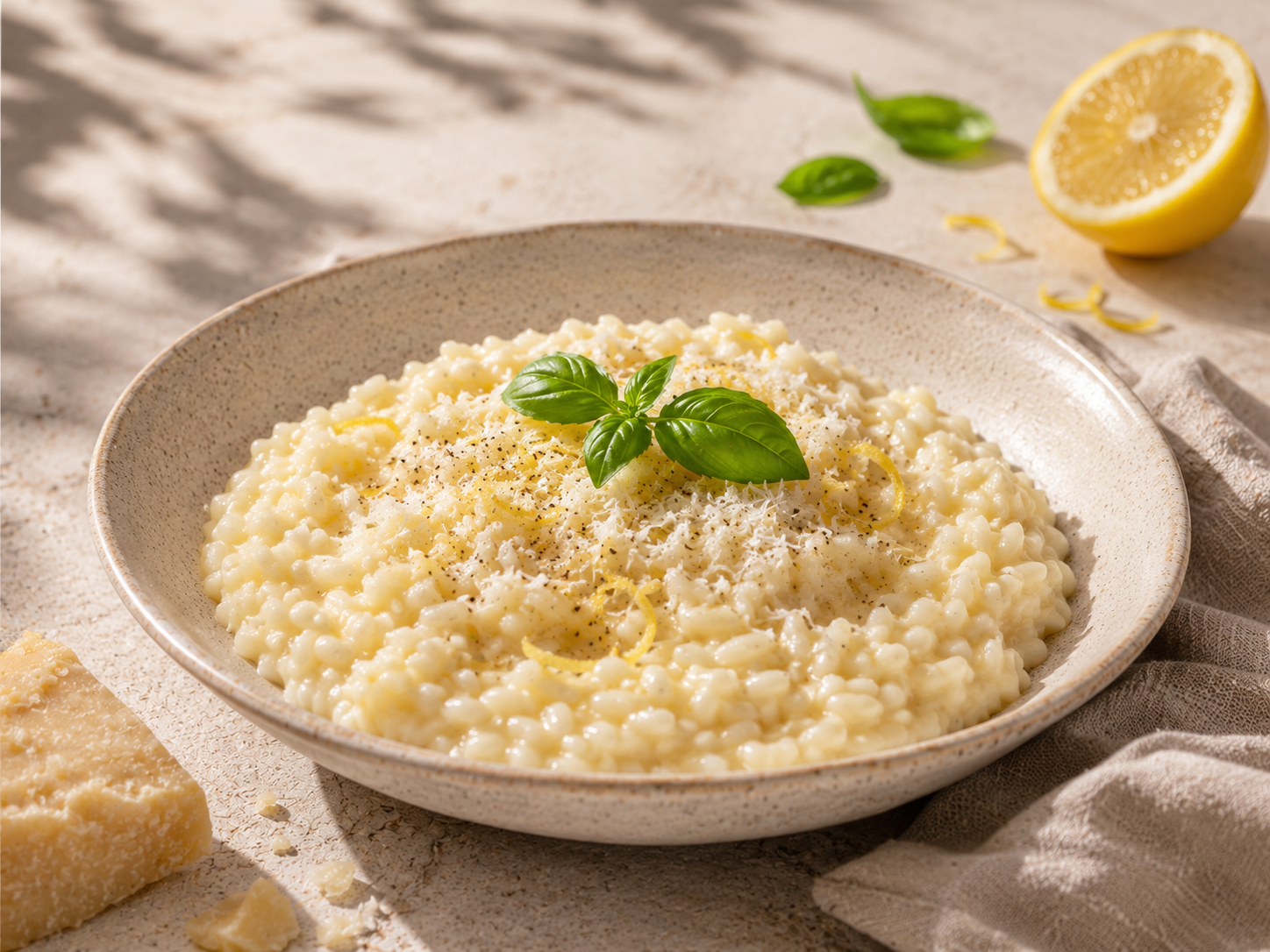 Risotto crémeux au vin blanc sans alcool et parmesan