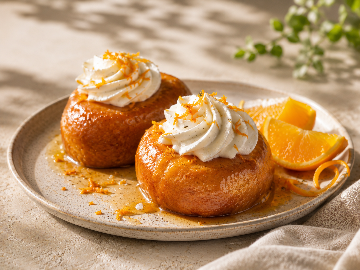 Baba au rhum sans alcool avec sirop vanille et orange